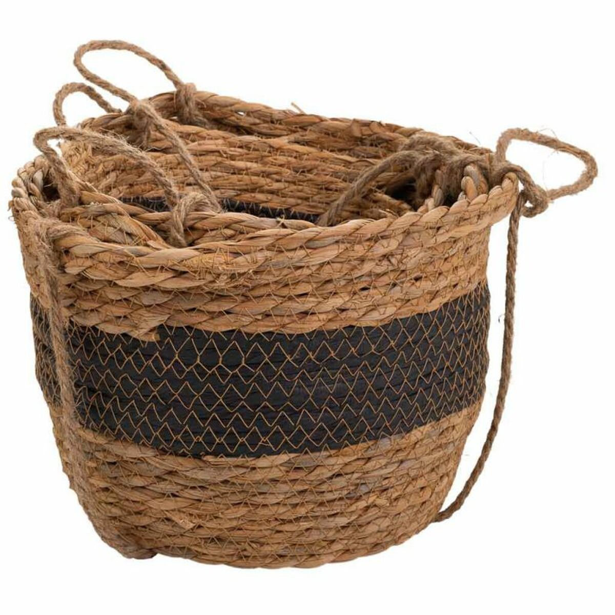 Set of Baskets Alexandra House Living Black Natural Fibre 26 x 19 x 26 cm 22 x 16,5 x 22 cm 18 x 14,5 x 18 cm For hanging 3 Piec Alexandra House Living