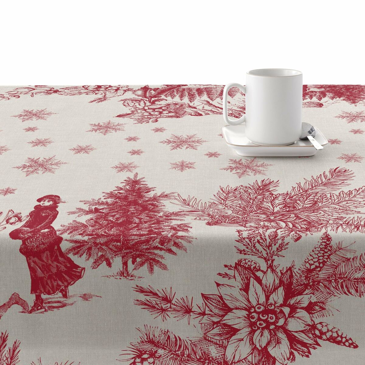 Stain-proof resined tablecloth Belum Christmas Toile Red Linen 250 x 140 cm Belum