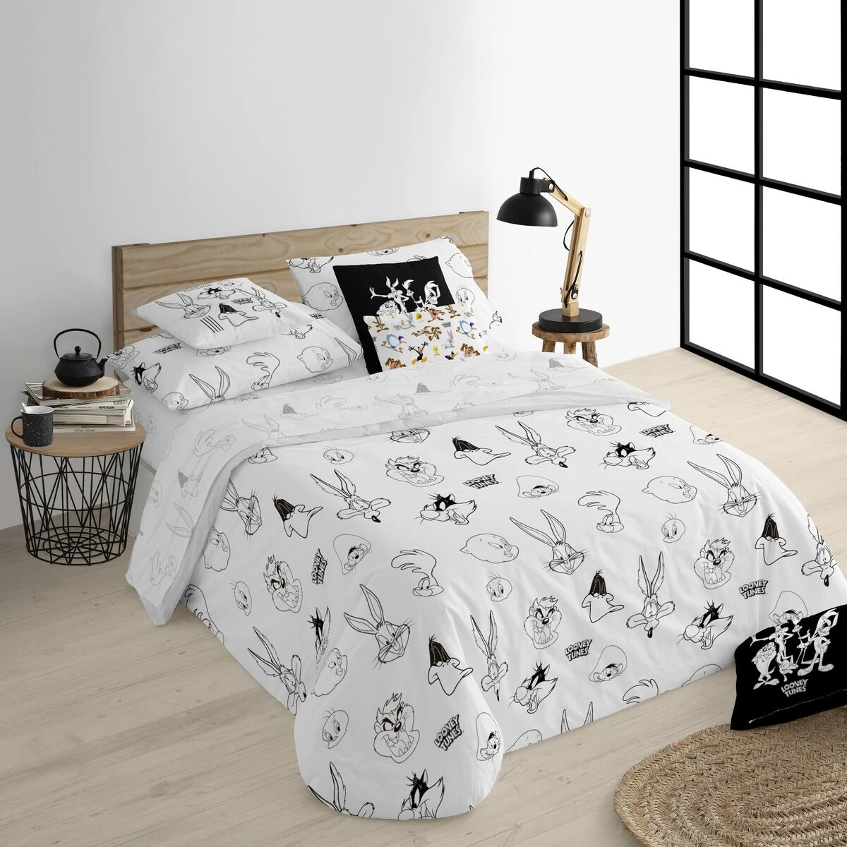 Nordic cover Looney Tunes Looney B&W White black 175 Threads 240 x 220 cm Looney Tunes