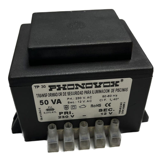 Safety transformer for swimming pool lighting PHONOVOX tp31050 50 VA 12 V 230 V 50-60 Hz 9,8 x 7,9 x 6,4 cm PHONOVOX