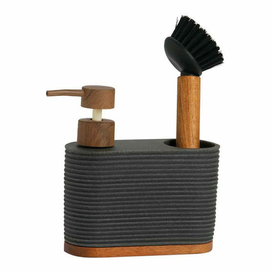 2-in-1 Soap Dispenser for the Kitchen Sink Andrea House cc73049 Black Acacia Andrea House