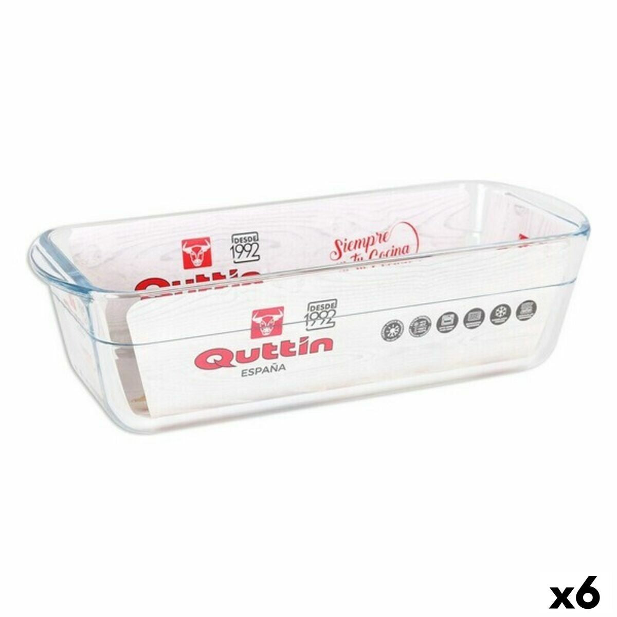 Rectangular Mould Quttin 63079 1,7 L Glass 28,2 x 11,6 x 7,7 cm (6 Units) Quttin