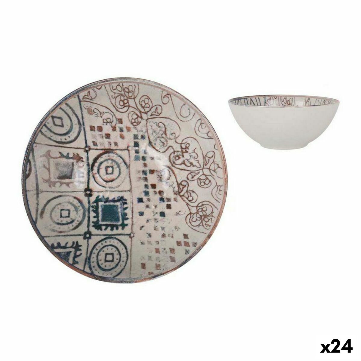 Bowl La Mediterránea Grecia Porcelain Blue Brown Ø 16 x 7 cm (24 Units) La Mediterránea