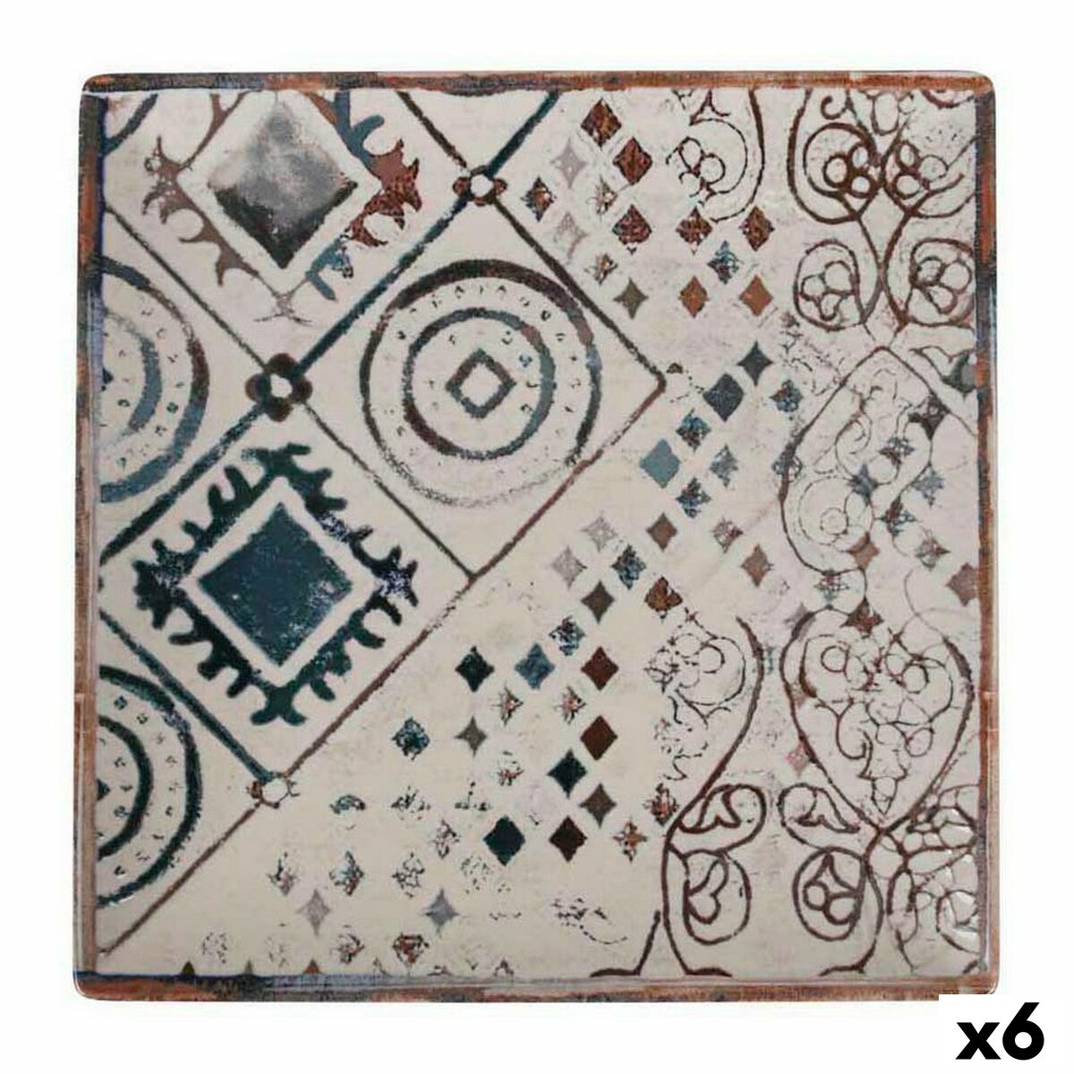 Flat Plate La Mediterránea Grecia Porcelain 24 x 24 x 2 cm (6 Units) La Mediterránea