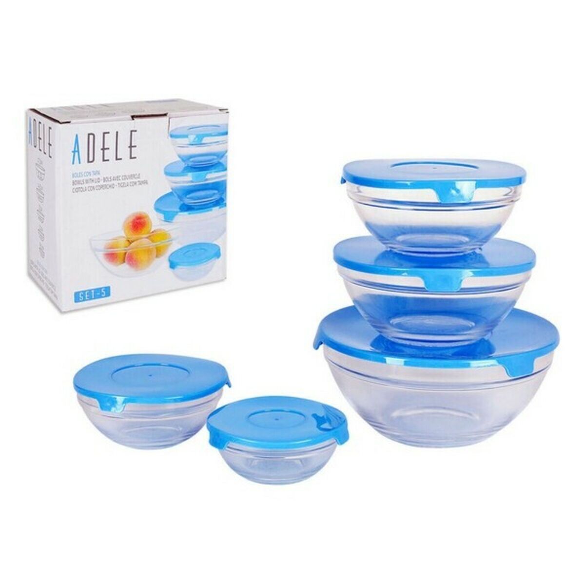 Bowl Adele With lid Stackable 5 Pieces Blue (5 Units) BigBuy Cooking