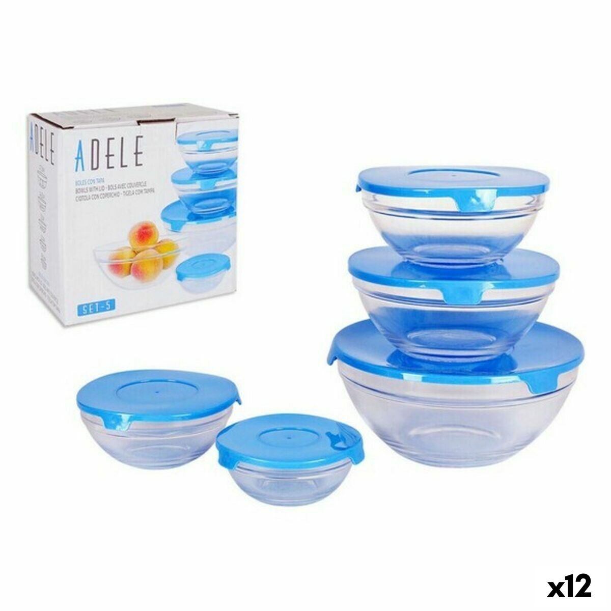 Bowl Adele With lid Stackable 5 Pieces Blue 17 (12 Units) BigBuy Cooking