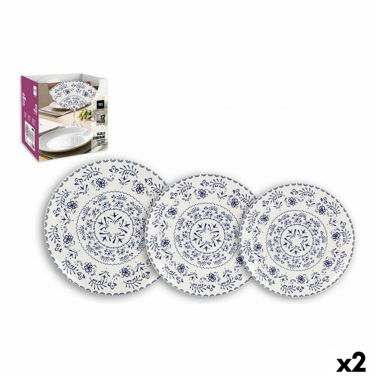 Tableware Inde Blur Stoneware (2 Units) (12 pcs)