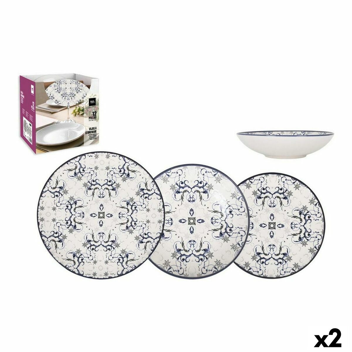 Dinnerware Set La Mediterránea Tesa 12 Pieces Porcelain (2 Units) La Mediterránea