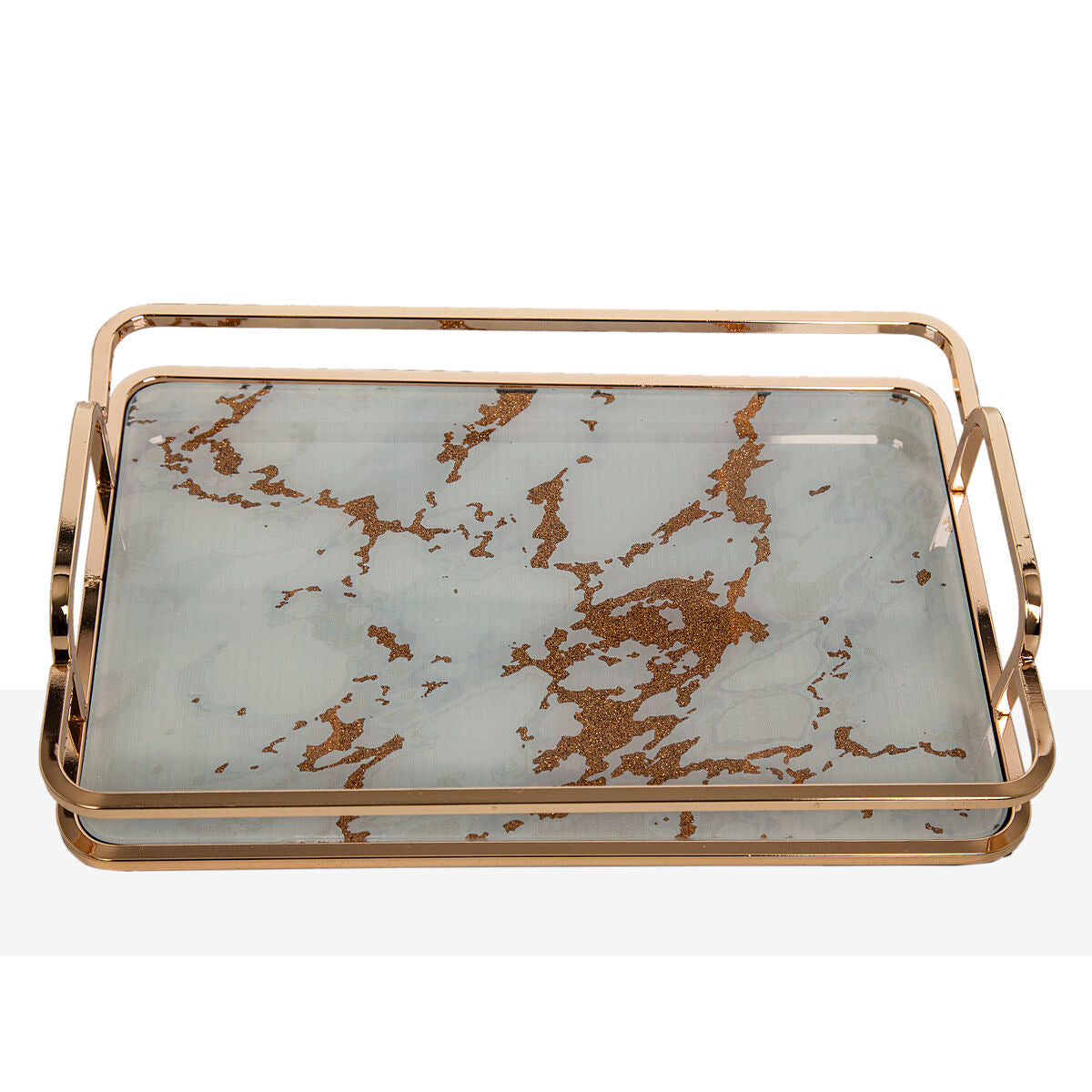 Tray Romimex Blue Golden Glass 30 x 6 x 20 cm Romimex