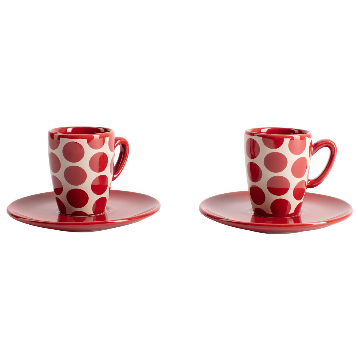 Set of Mugs with Saucers Benetton Red Stoneware Mouse 4 Pieces