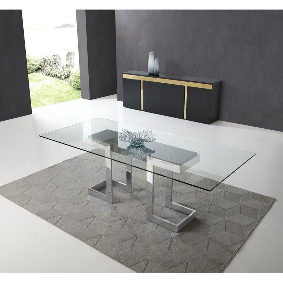 Table Romimex Silver Glass Stainless steel Tempered Glass 150 x 75 x 90 cm Romimex