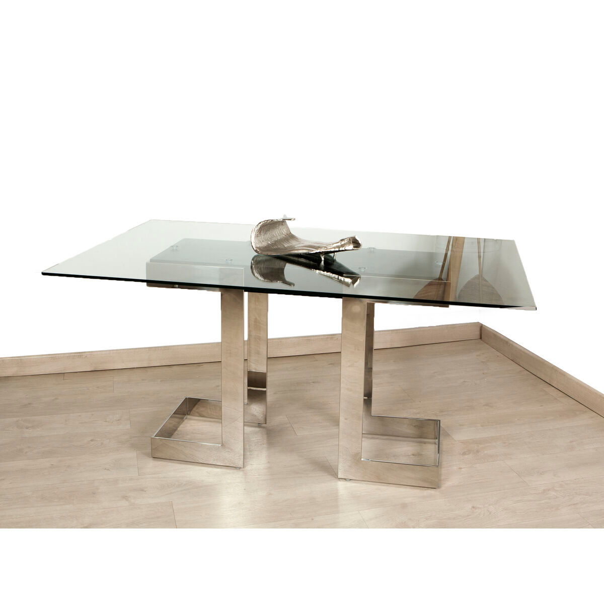 Table Romimex Silver Glass Stainless steel Tempered Glass 150 x 75 x 90 cm Romimex