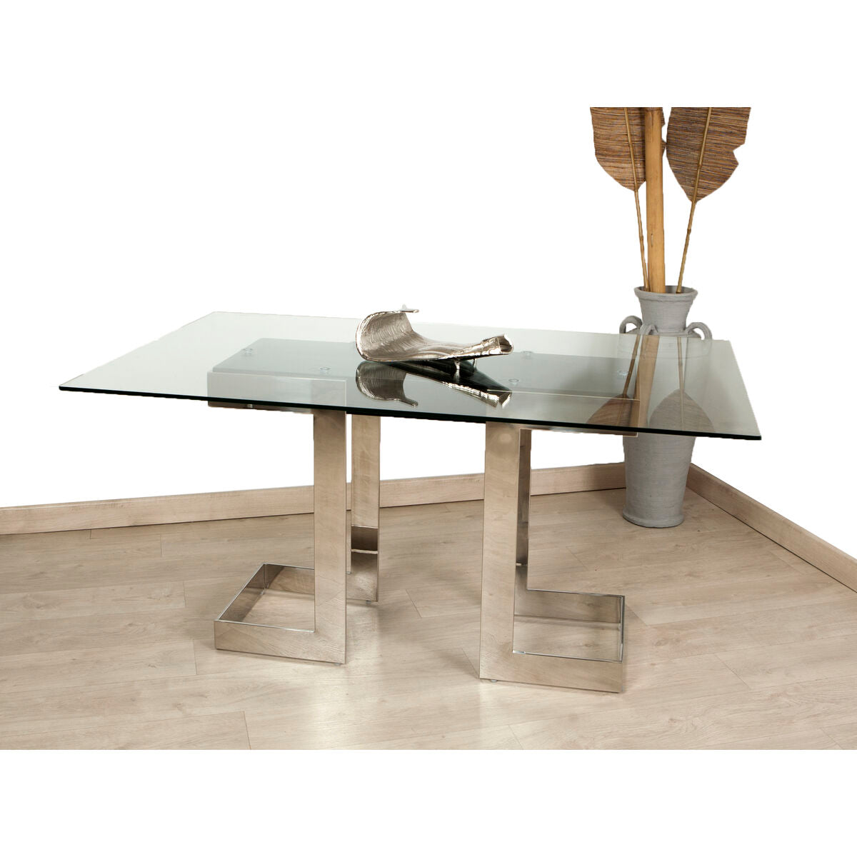 Table Romimex Silver Glass Stainless steel Tempered Glass 150 x 75 x 90 cm Romimex