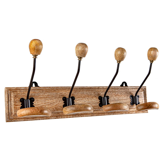 Wall mounted coat hanger Romimex Natural Wood Metal 48 x 22 x 12 cm Romimex