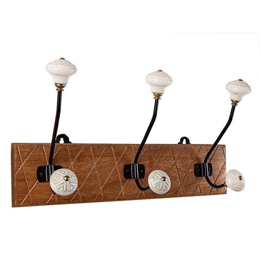 Wall mounted coat hanger Romimex Natural Wood Metal Ceramic 41 x 21 x 13 cm Romimex