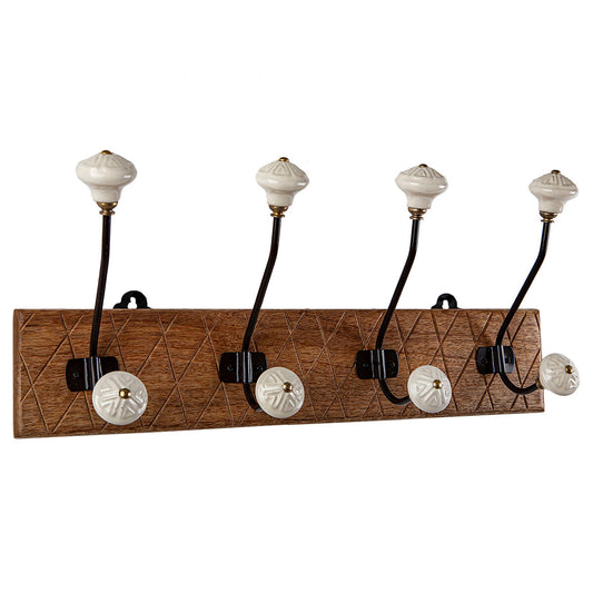 Wall mounted coat hanger Romimex Natural Wood Metal Ceramic 48 x 21 x 13 cm Romimex