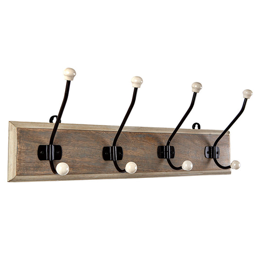 Wall mounted coat hanger Romimex Natural Wood Metal Ceramic 48 x 17 x 10 cm Romimex