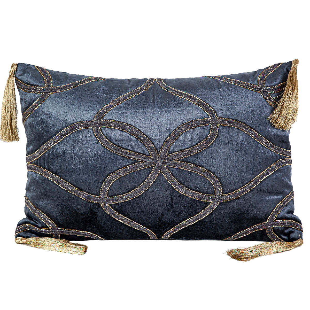 Cushion Romimex Dark blue Velvet Tassels 45 x 10 x 30 cm Romimex