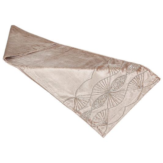 Table Runner Romimex Beige 33 x 180 x 1 cm Velvet Romimex