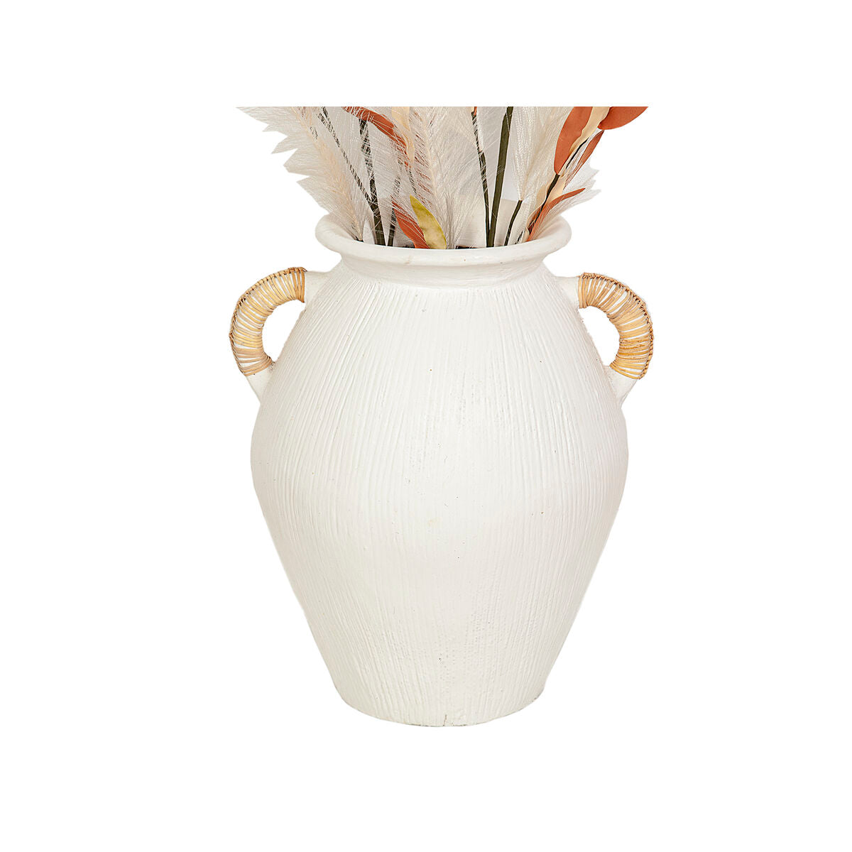 Vase Romimex White Rattan Terracotta 30 x 40 x 30 cm With handles Romimex