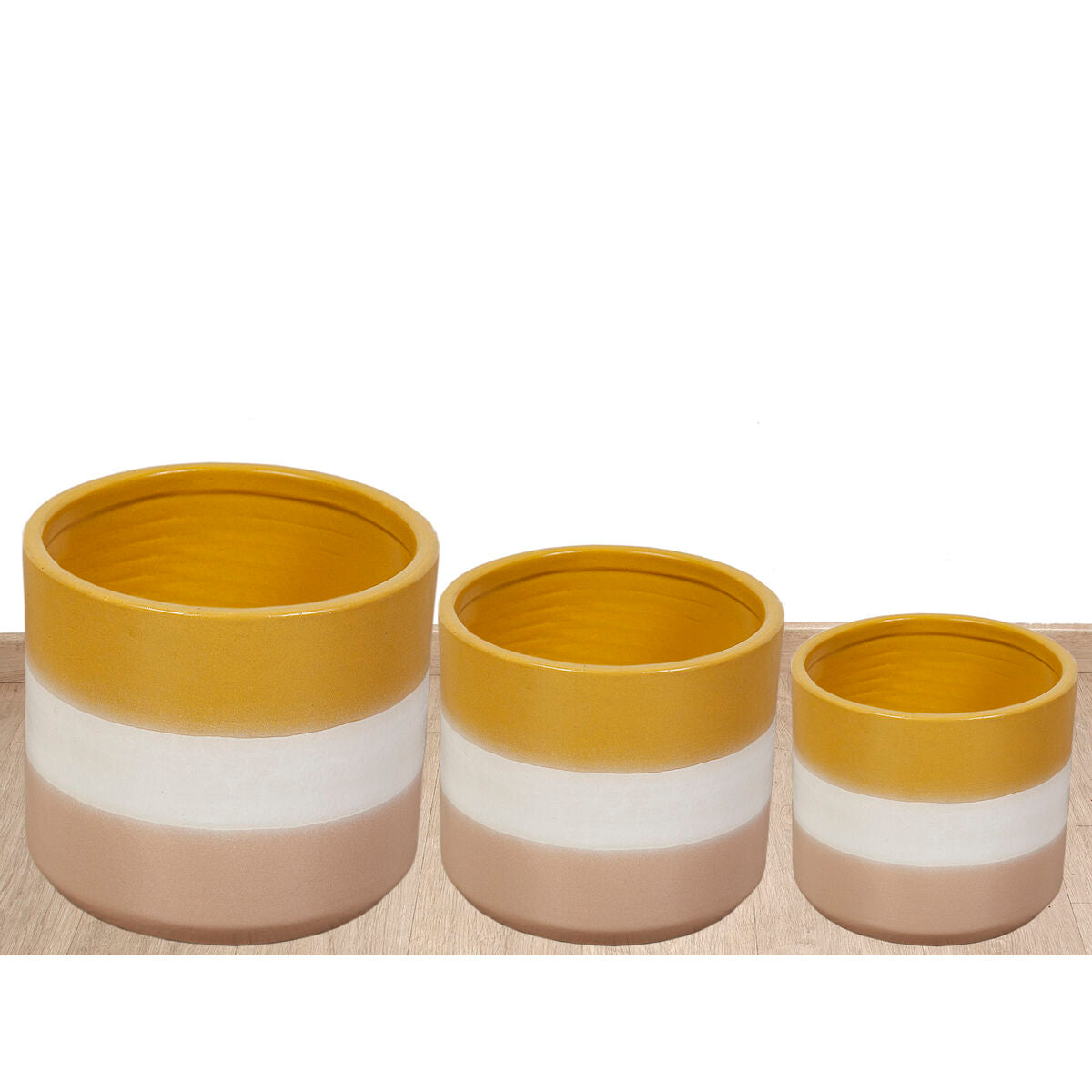 Set of Planters Romimex Yellow Beige Ceramic (3 Pieces) Romimex