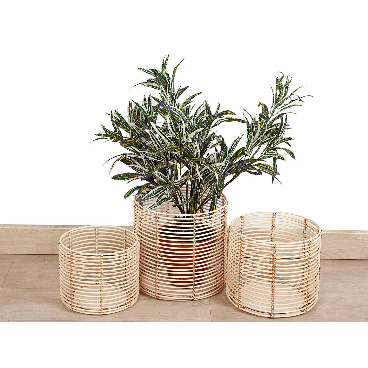 Set of Planters Romimex Natural Rattan (3 Pieces) Romimex