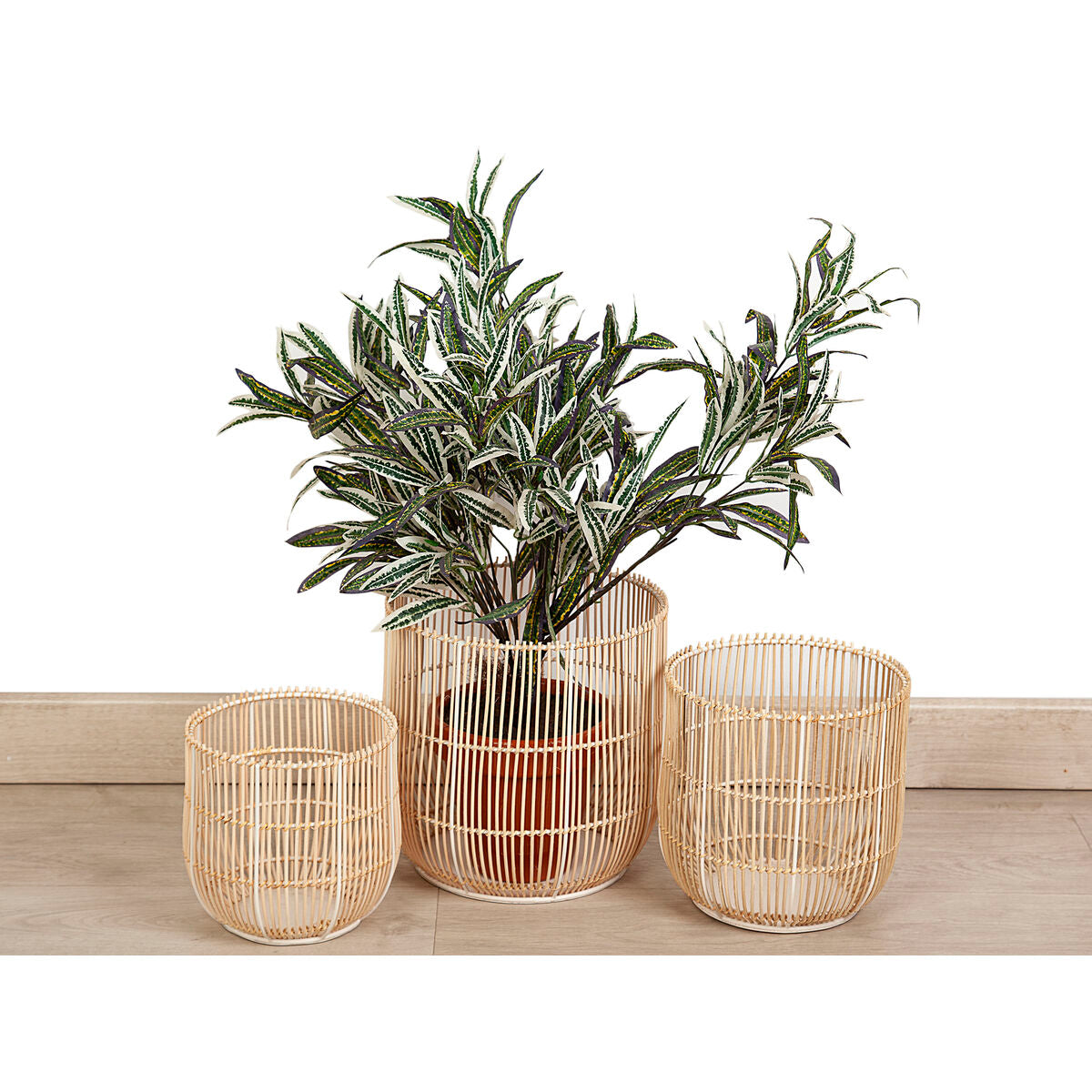 Set of Planters Romimex Natural Rattan (3 Pieces) Romimex