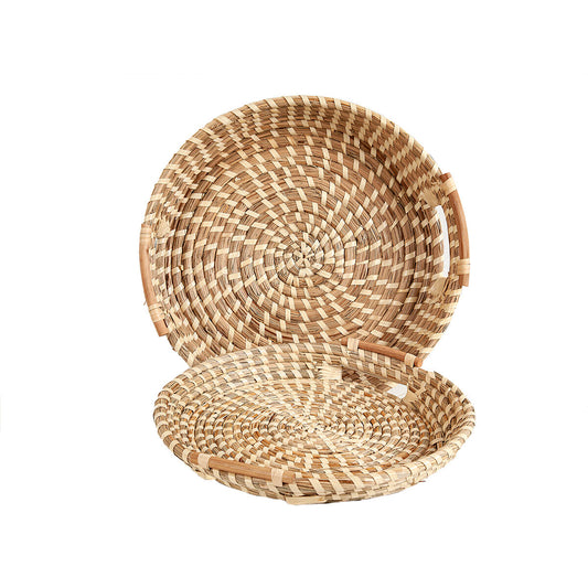 Set of trays Romimex Beige Natural Fibre 2 Pieces Romimex