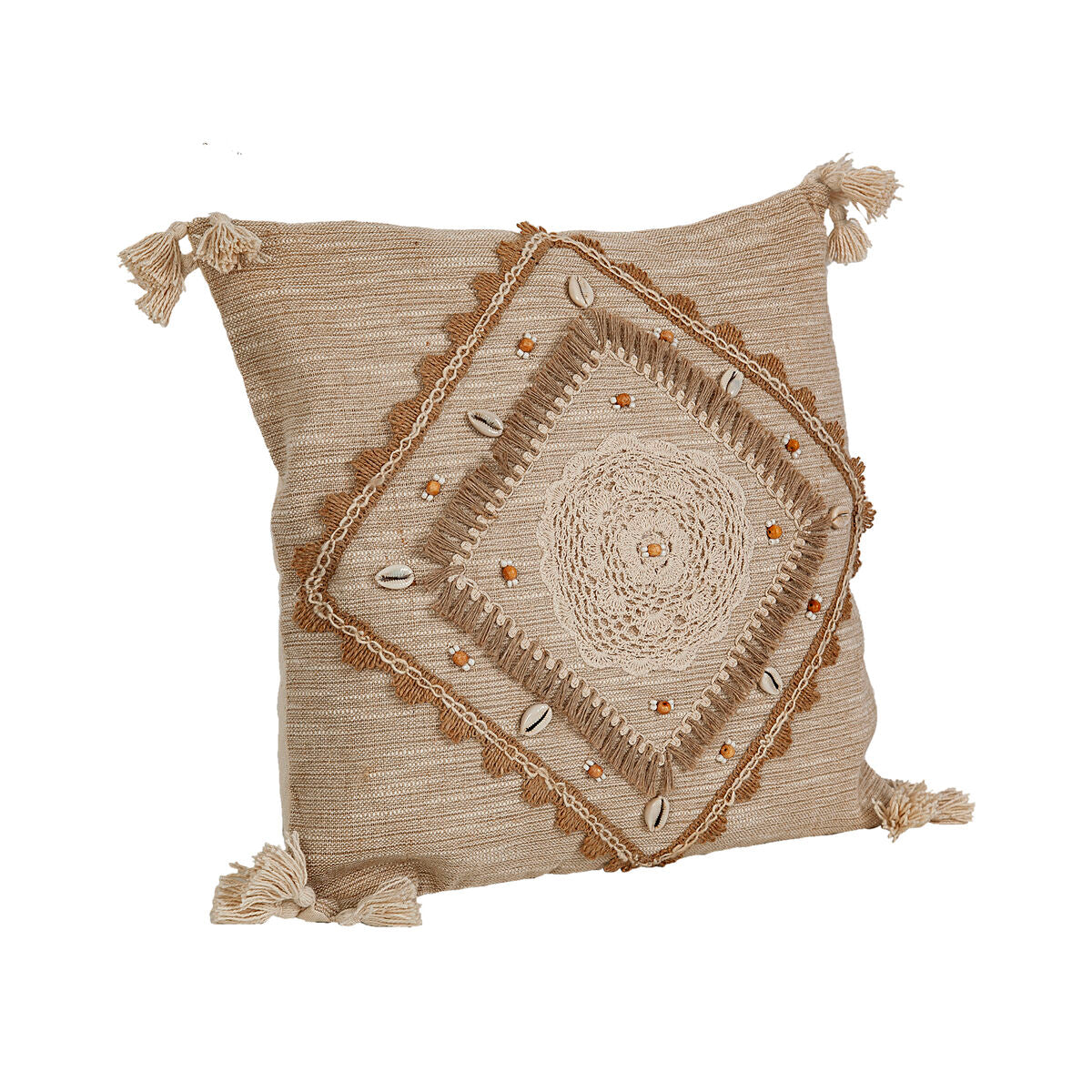 Cushion Romimex Beige Cotton Shells 45 x 8 x 45 cm Embroidery Romimex