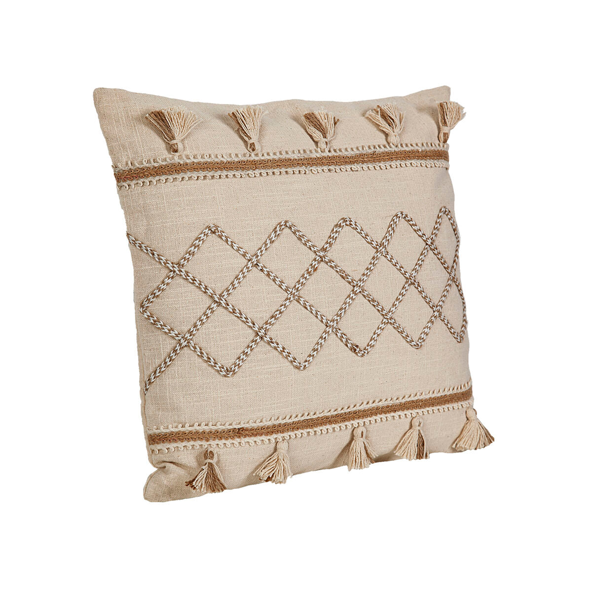 Cushion Romimex Beige Cotton Tassels 45 x 8 x 45 cm Embroidery Romimex