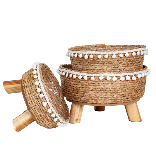 Set of Planters Romimex Natural wicker Legs (3 Pieces) Romimex