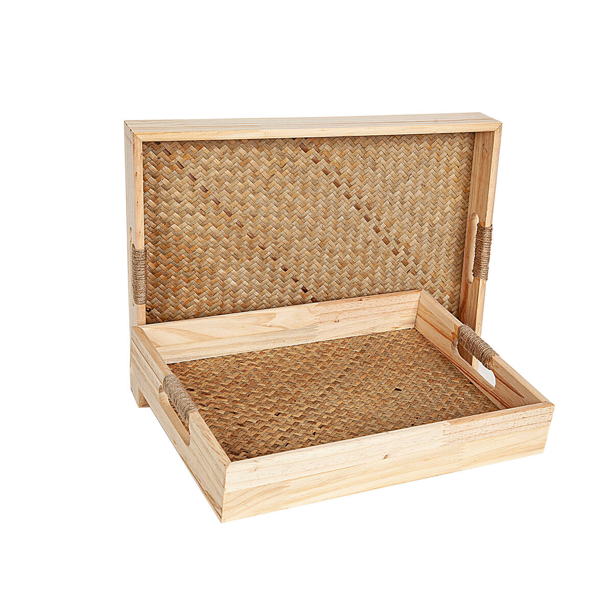 Set of trays Romimex Natural wicker MDF Wood 2 Pieces Romimex