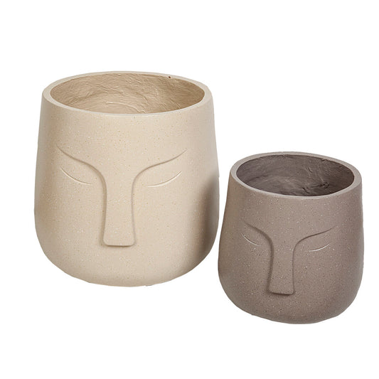 Set of Planters Romimex Beige Ceramic Face (2 Pieces) Romimex