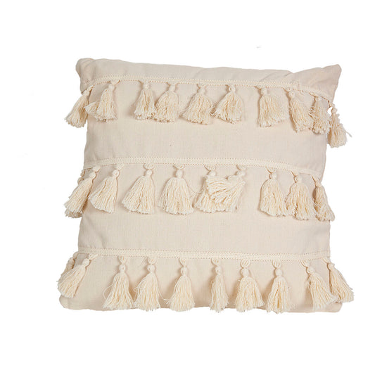 Cushion Romimex White Tassels 45 x 10 x 45 cm