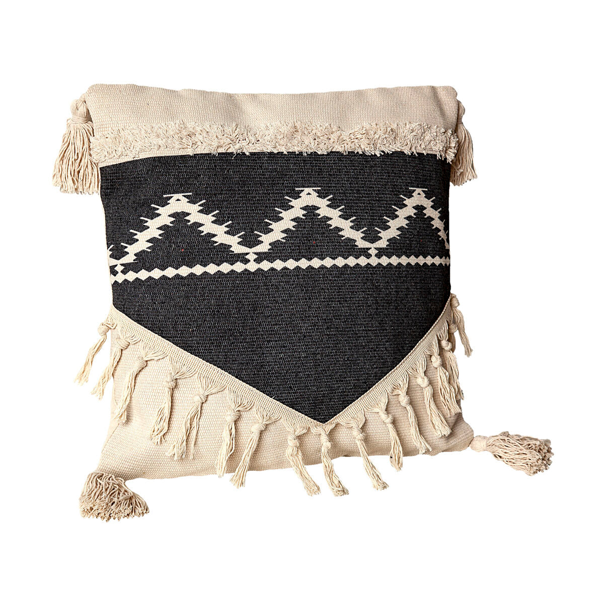 Cushion Romimex Black Cream With tassles 45 x 10 x 45 cm Romimex