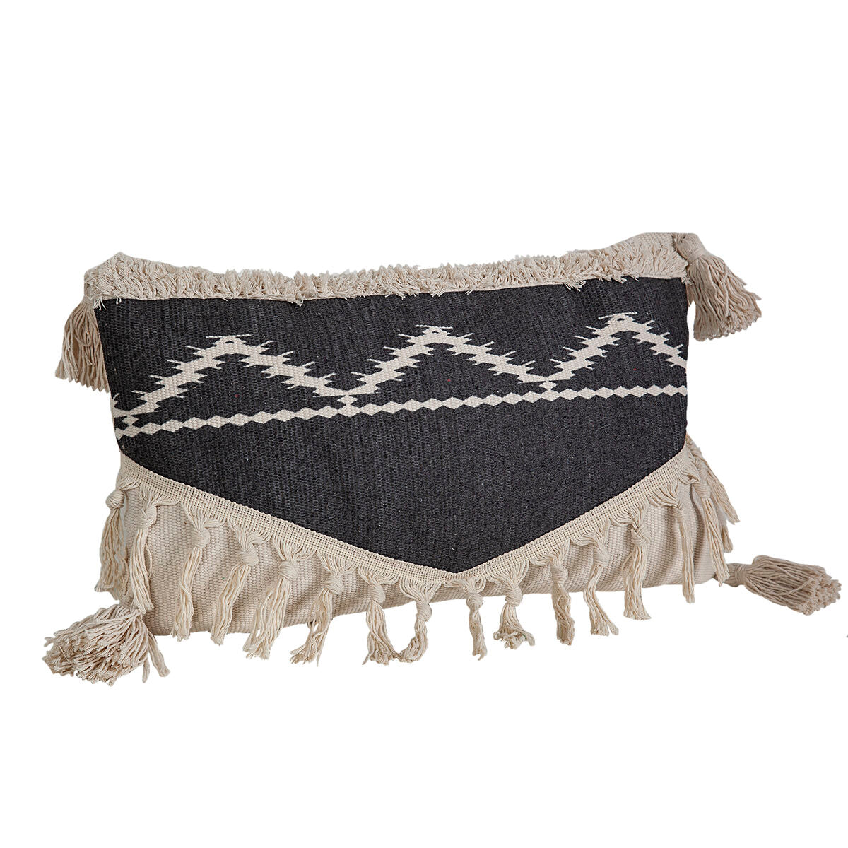 Cushion Romimex Black Cream With tassles 30 x 10 x 50 cm Romimex