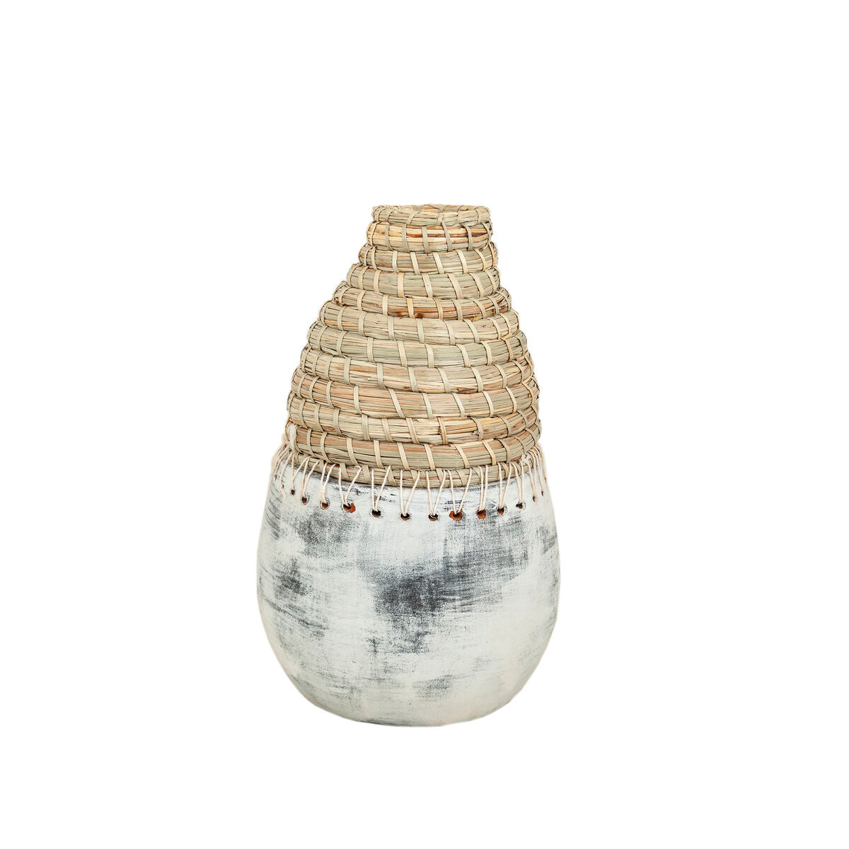 Vase Alexandra House Living White Beige Ceramic Rattan 25 x 40 x 25 cm Alexandra House Living