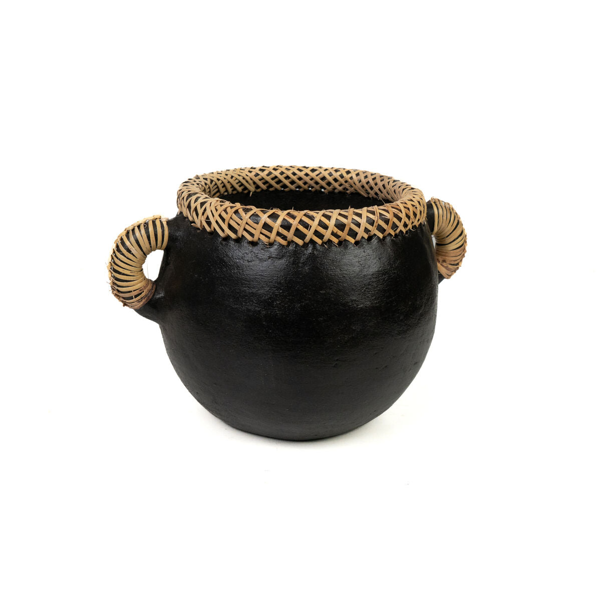 Planter Romimex Black Ceramic Rattan 25 x 17 x 20 cm With handles Romimex