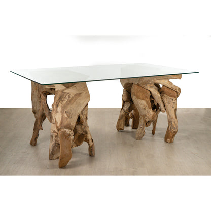 Dining Table Romimex Natural Glass Teak 180 x 75 x 100 cm Romimex