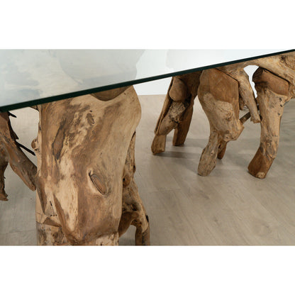 Dining Table Romimex Natural Glass Teak 180 x 75 x 100 cm Romimex