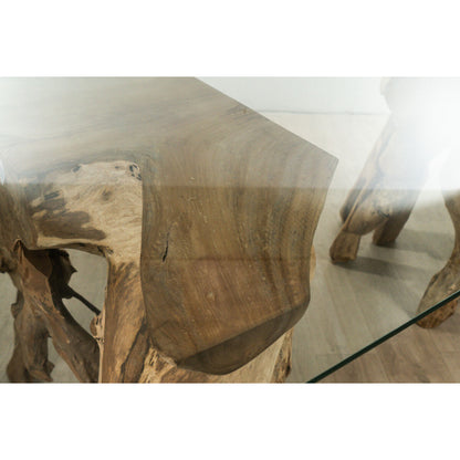 Dining Table Romimex Natural Glass Teak 180 x 75 x 100 cm Romimex