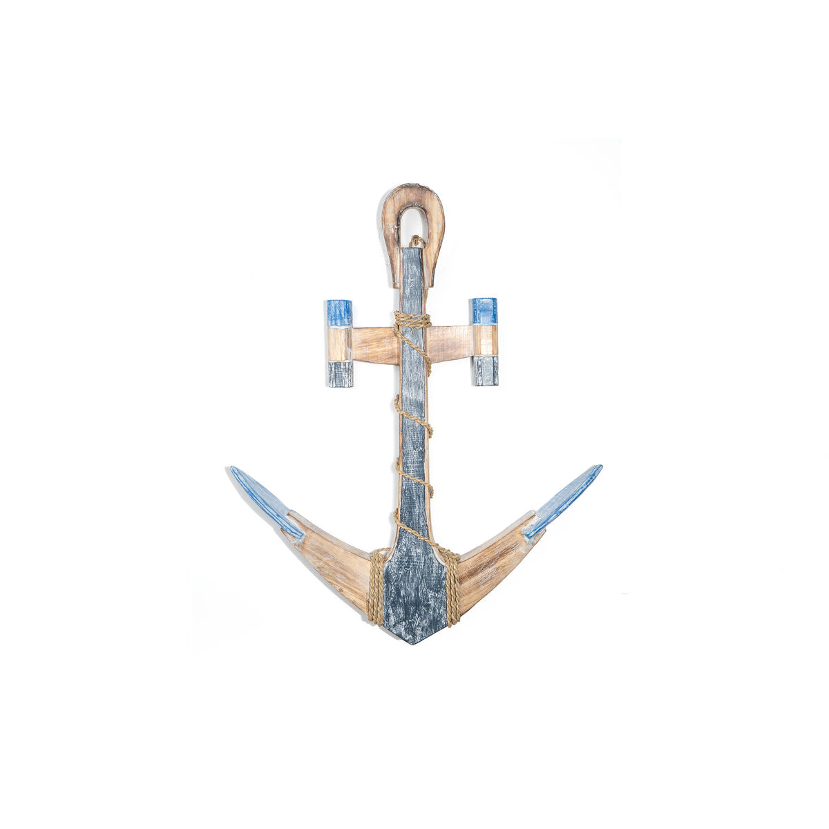 Wall mounted coat hanger Romimex Blue Natural Wood Anchor 53 x 60 x 4 cm Romimex