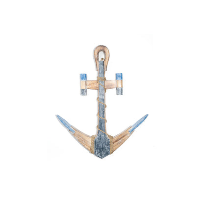 Wall mounted coat hanger Romimex Blue Natural Wood Anchor 53 x 60 x 4 cm Romimex