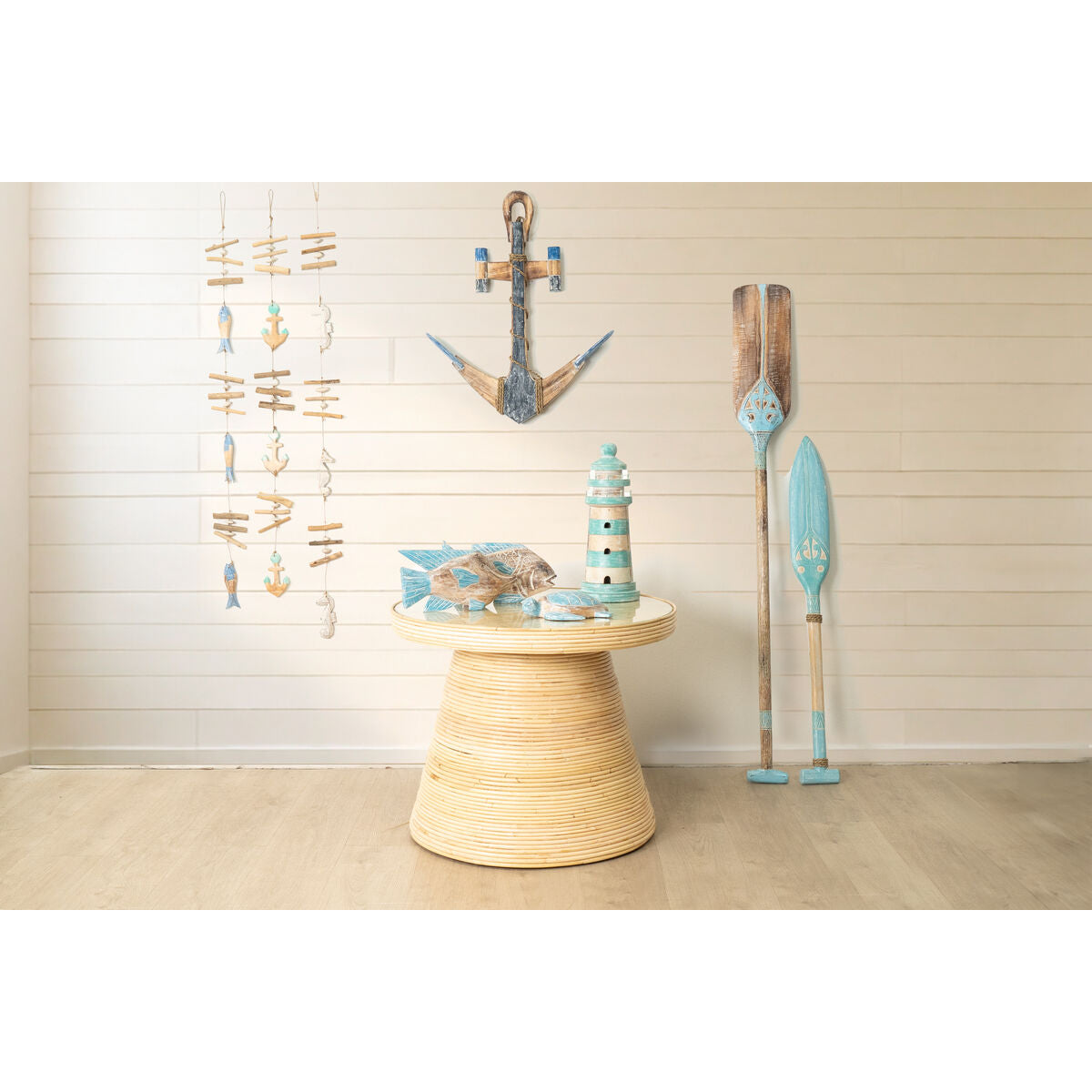 Wall mounted coat hanger Romimex Blue Natural Wood Anchor 53 x 60 x 4 cm Romimex