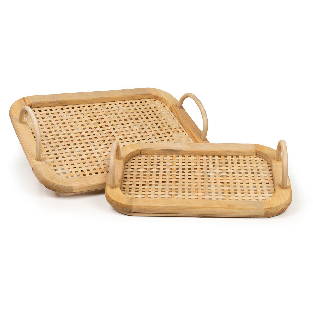 Set of trays Romimex Beige Wood Bamboo 40 x 30 x 9 cm 2 Pieces Romimex