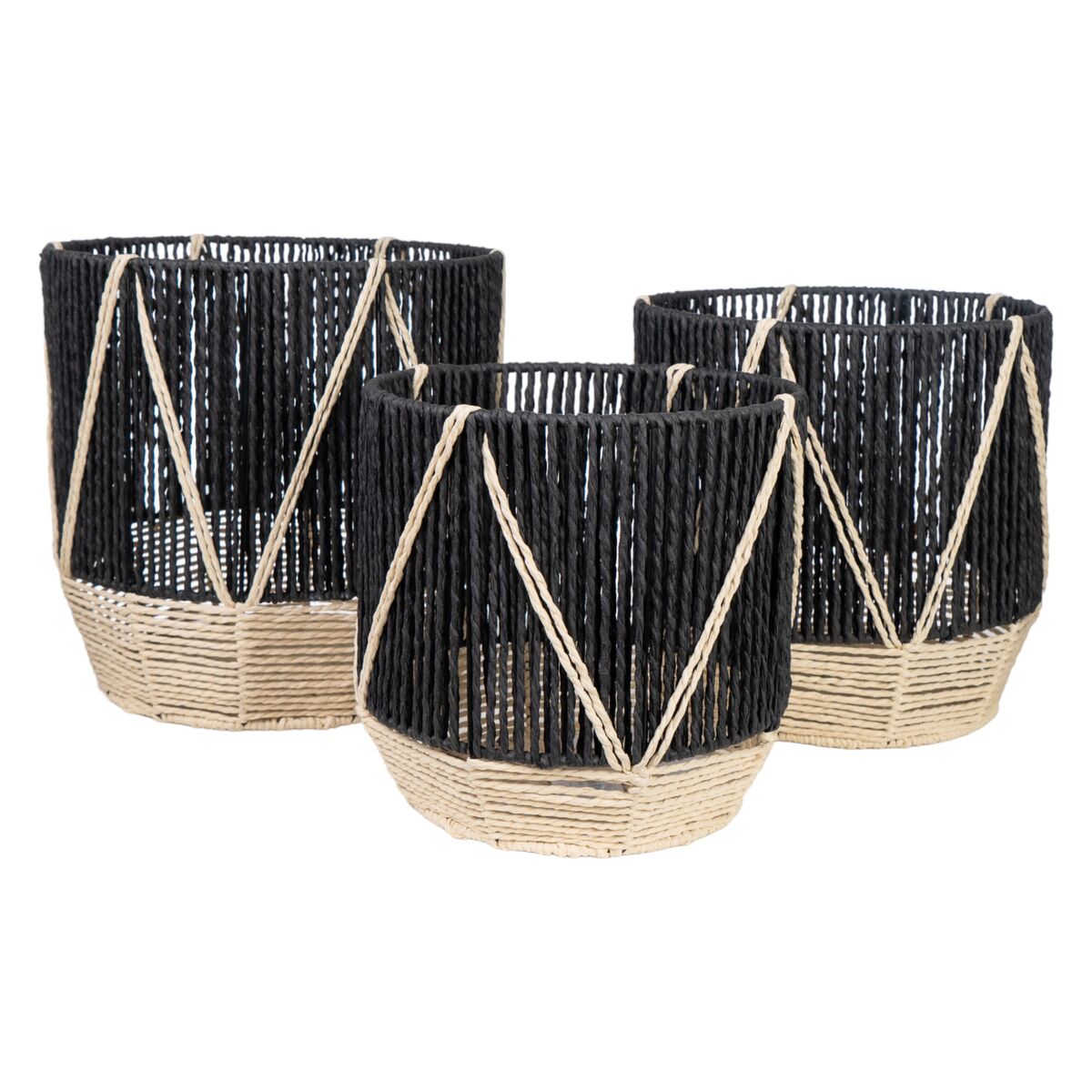 Set of Planters Romimex Black Rope (3 Pieces) Romimex