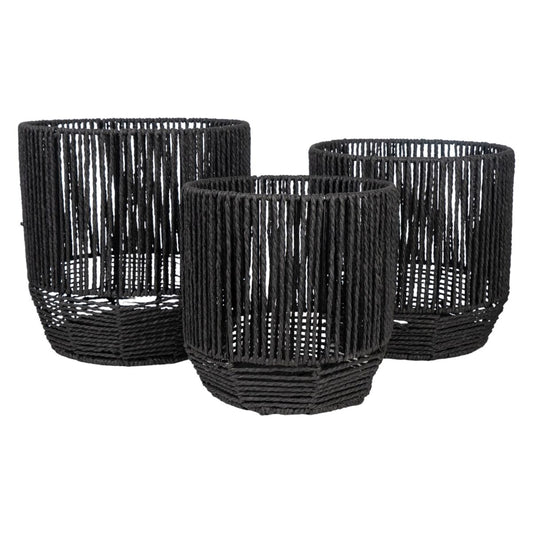 Set of Planters Romimex Black Rope (3 Pieces) Romimex