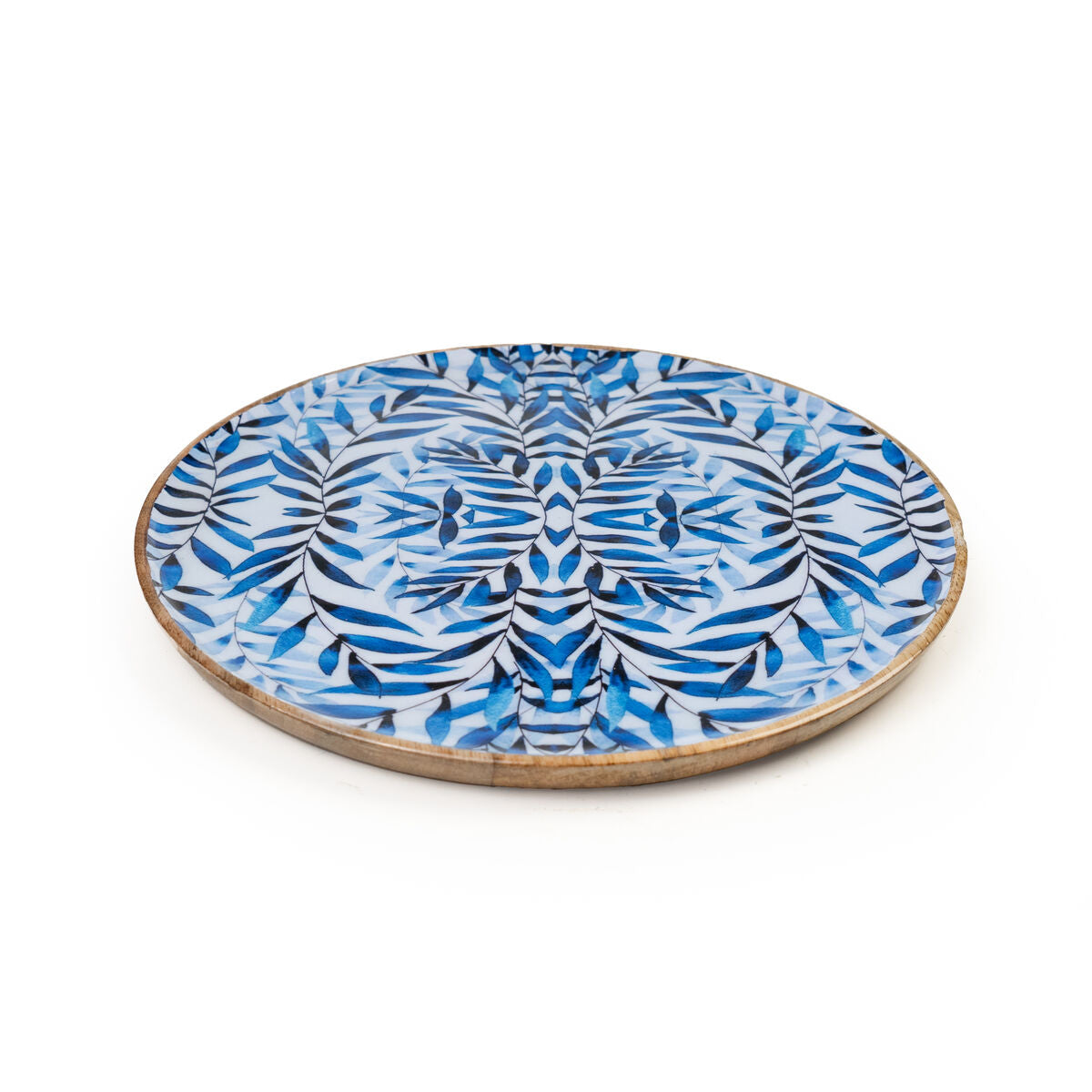 Snack tray Romimex Blue White Mango wood Circular 30 x 2 x 30 cm Romimex