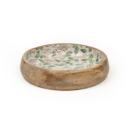 Bowl Romimex White Green Mango wood Sheets 31 x 6 x 31 cm