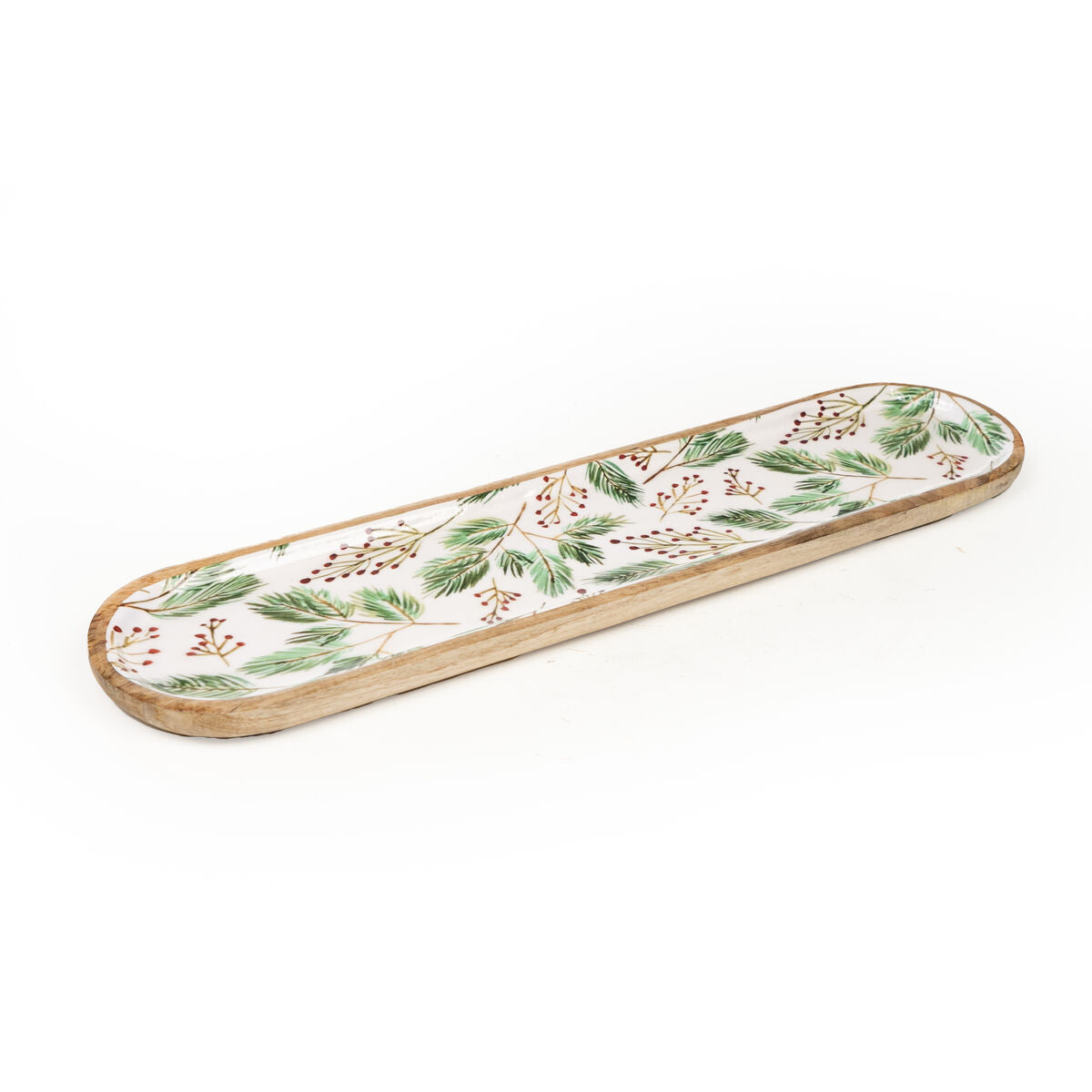 Snack tray Romimex White Green Mango wood Oval Sheets 50 x 2 x 12 cm Romimex